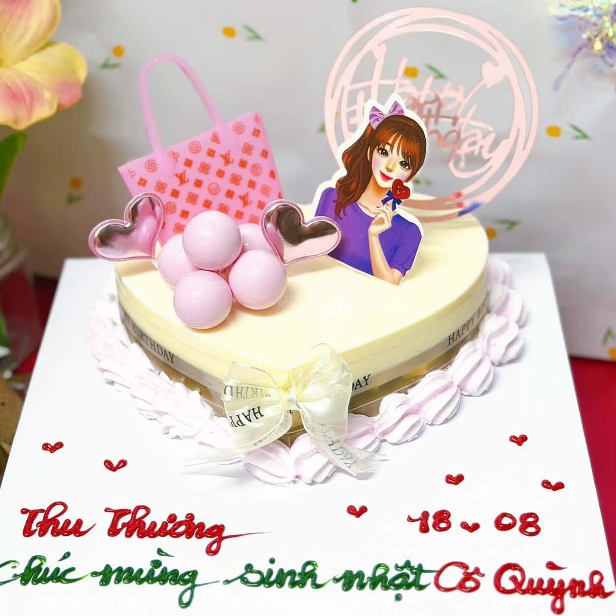 Bánh Sinh Nhật Rau Cau Flan size 16cm hình Tym